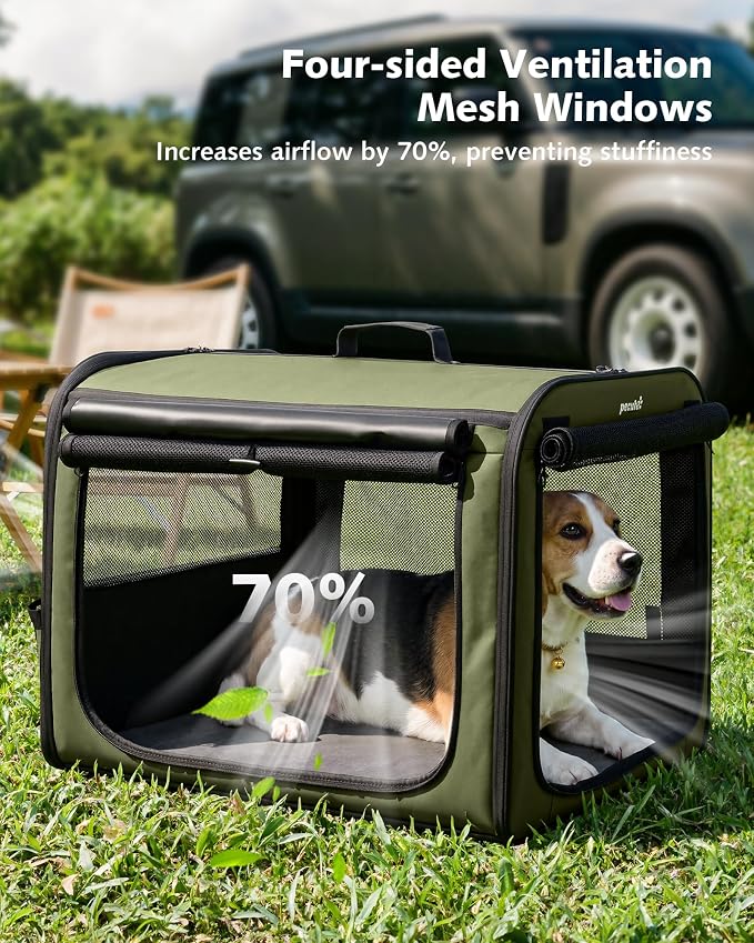 Dog Car Carrier Light Weight 27×20.5×20.5in, Foldable Dog Carrier, Gren | Easy to Assemble, Portable and Breathable Pet Carrier, Suitable for Indoor and Outdoor Use, Dog Travel Crate with Curtain - Image 6