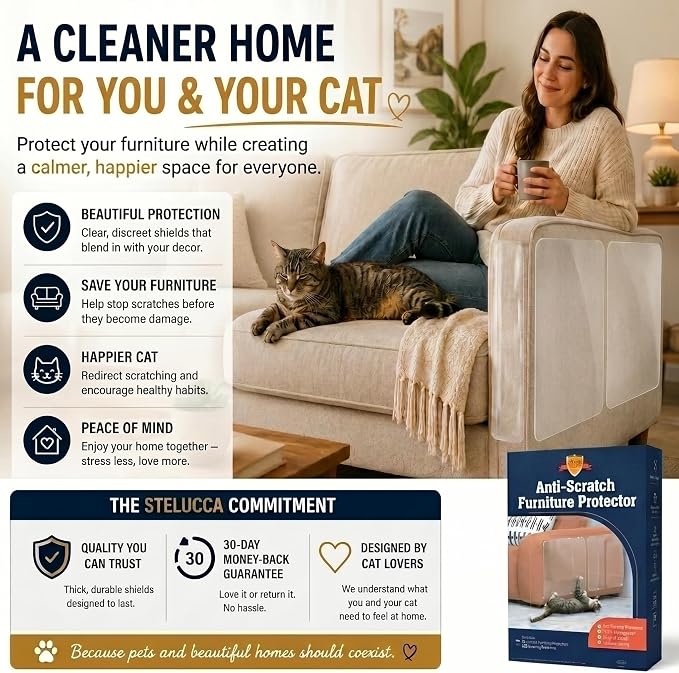Cat Scratch Furniture Protector - 18 Pack XL | 17" x 12" Sheets, Sofa Guard, Claw-Deterrent Pet Coverage, Self-Adhesive with 50 Twist Pins, Cuttable to Fit - Image 8