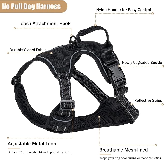 No Pull Dog Harness, Adjustable Reflective Front Clip Pet Vest with Easy Control Handle for Medium Large Dogs (Black,L) - Image 2