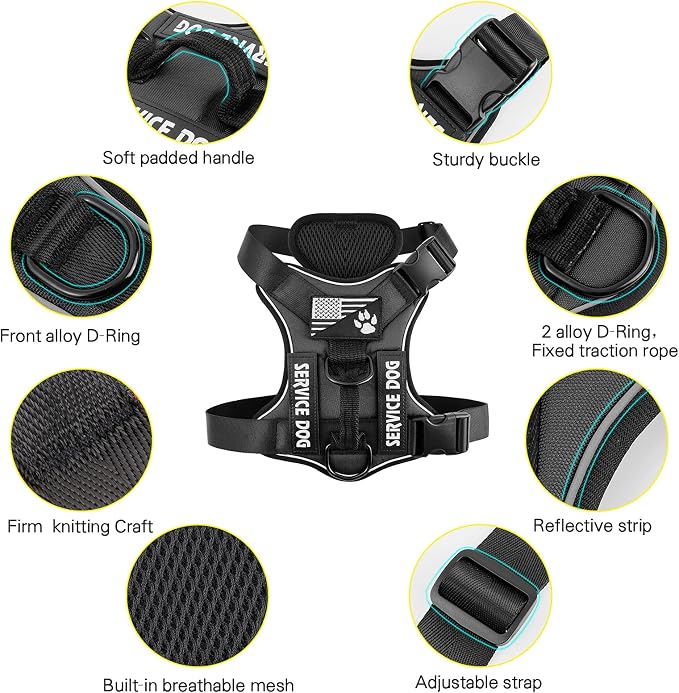 Service Dog Harness, Reflective Dog Vest Harness with 5 PCS Patches, Adjustable Soft Oxford Pet Harness, Inner Layer Mesh, Easy to Control for Dogs - Image 2