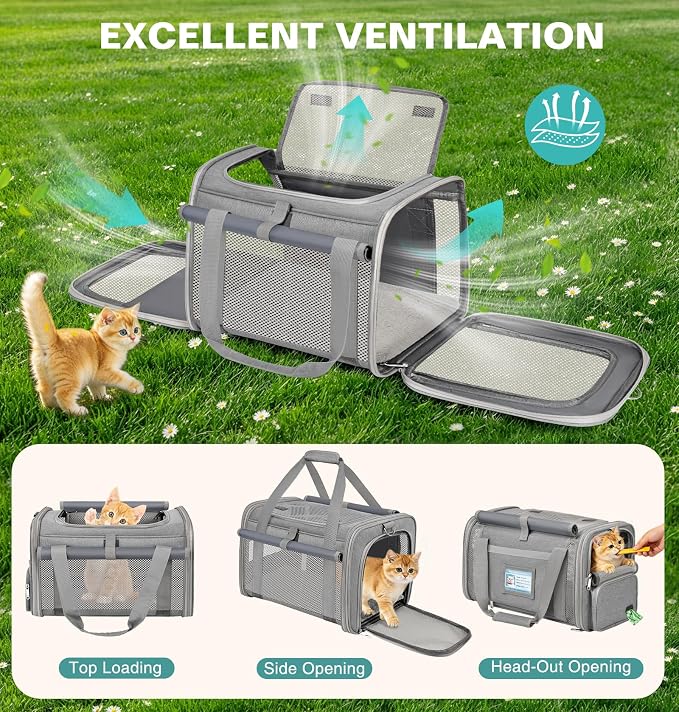 Cat Carrier Airline Approved Privacy Portable Top Load Pet Travel Bag | Soft Sided Pet Carriers for Small Cats Dogs Puppy up to 16 Lbs,Collapsible,Zipper Lock,Luggage Sleeve,2 Storage,Washable - Image 7