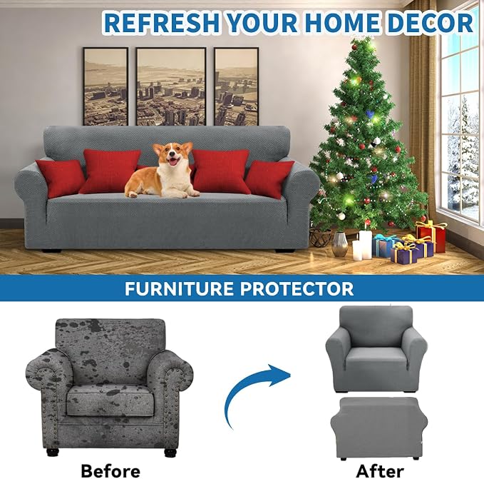 XINEAGE Stretch Jacquard Armchair Cover, Non Slip Sofa Slipcover for Dog | High-Stretch Fabric. Wear-Resistant, Pet Friendly. Easy Install & Washable for Living Rooms, Offices.Light Gray - Image 4