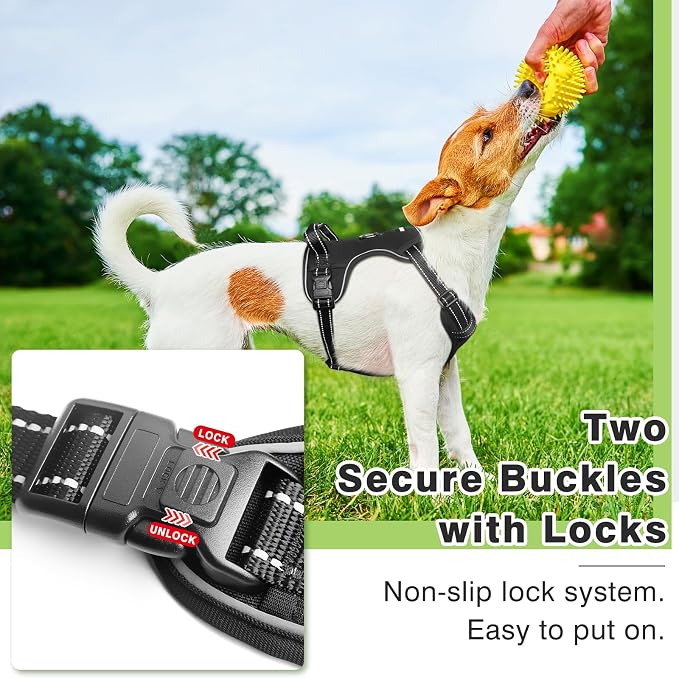 Dog Harness No Pull, Pet Harnesses with Dog Collar, Adjustable Reflective Oxford Outdoor Vest, Front/Back Leash Clips for Small, Medium, Large, Extra Large Dogs, Easy Control Handle for Walking - Image 8