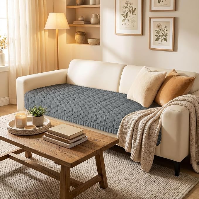 Smiry Non Slip Couch Covers for Dogs, Scratch Resistant Pet Sofa Protector | Machine Washable Soft Fuzzy Thick Furniture Cover for Sofa Loveseat Sectional Large Dogs, Grey, 35.4" x 95" - Image 2