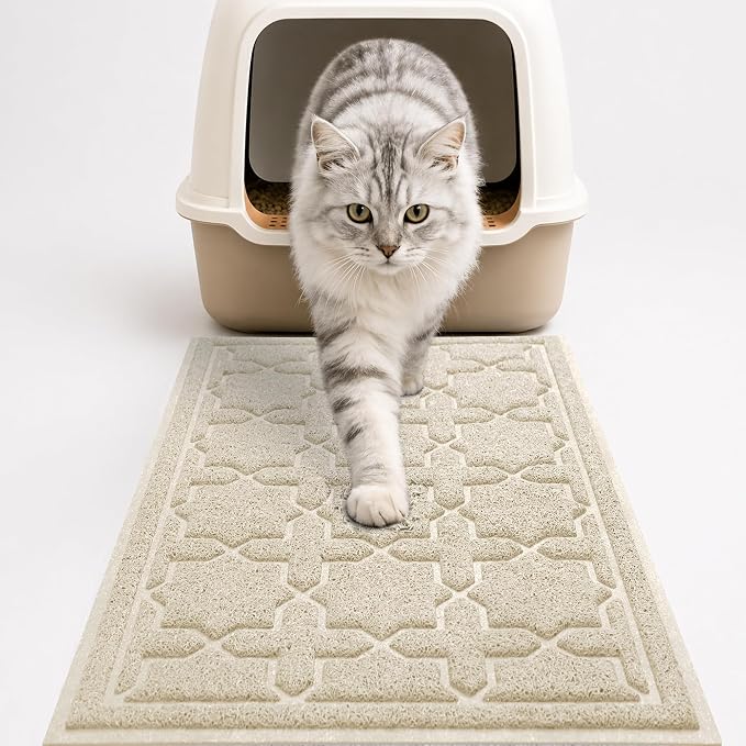 Yimobra Cat Litter Mat, Easy Clean Trapping PVC Mat, 35.4" x 23.6", Waterproof Backing, Non Slip Bottom, Scatter Control Pad for Litter Box, Beige by Yimobra