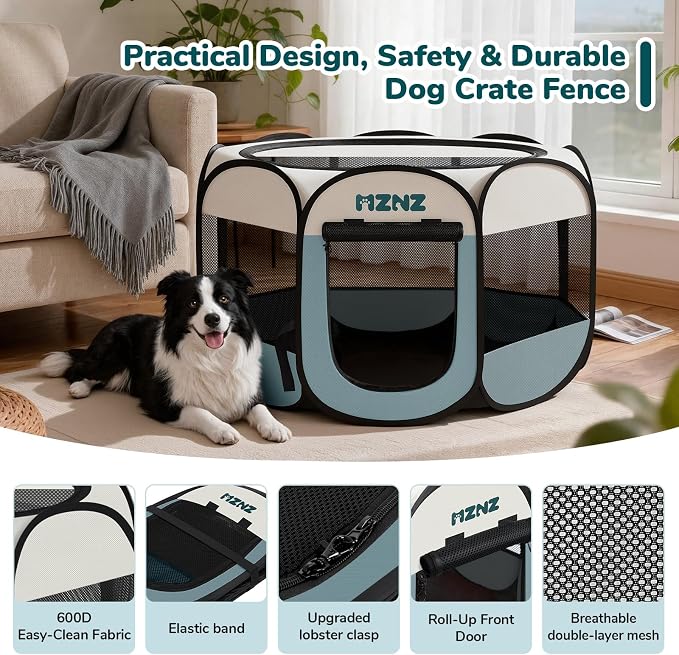 Dog Playpen, Portable Puppy Pet Crate Indoors for Small/Medium/Large Dogs Cats Rabbits, Foldable Dog Cage Enclosure for Outdoor, Pop Up Dogs Tent Kennel with Carrying Case, Grey - Image 7