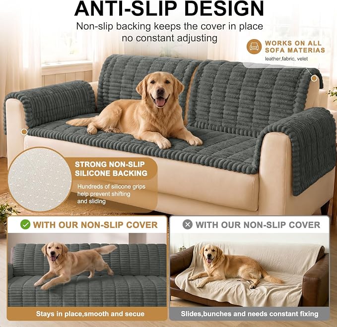 Smiry Couch Cover for Dogs, Non Slip Washable Sofa Protector for Pets | Soft Furniture Cover for Leather & Fabric Couches, Cozy Protect Against Fur, Dirt & Messes, Pet Friendly, 43"x63" - Image 10