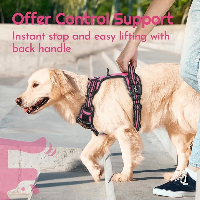 Eagloo Dog Harness No Pull for Small Dogs, Easy On & Off with 3 Buckles | No Choke with Front Clip, Adjustable Fit, MOLLE System, Reflective Vest, Easy Control for Walking, Pink & Black, Small - Image 6