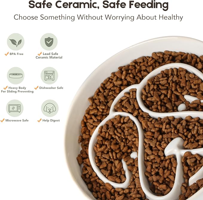 Ceramic Slow Feeder Dog Bowl, Dog Bowls 1.5 Cup Slow Feeding Bowl, Anti -Slip Pet Food Dish for Small and Medium Breed, Puzzle Dog Food Bowl for Fast Eater（White） - Image 5