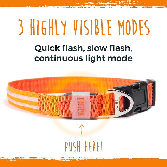 Mighty Paw LED Dog Collar - USB Rechargeable LED - High Visibility Glow Pet Strips - Weather Resistant - 3 Bright Light Modes for Nighttime Dog Safety - Collar USB (S, Orange) - Image 5