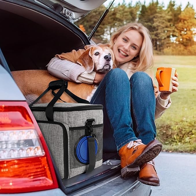 6 Set Dog Travel Bag, Large Pet Travel Kit for Supplies, Grey | Includes 2 Food Containers, 1 Pet Organizer for Dogs, 2 Collapsible Bowls, 1 Treat Pouch, Dog Weekend Overnight Bag Luggage - Image 4