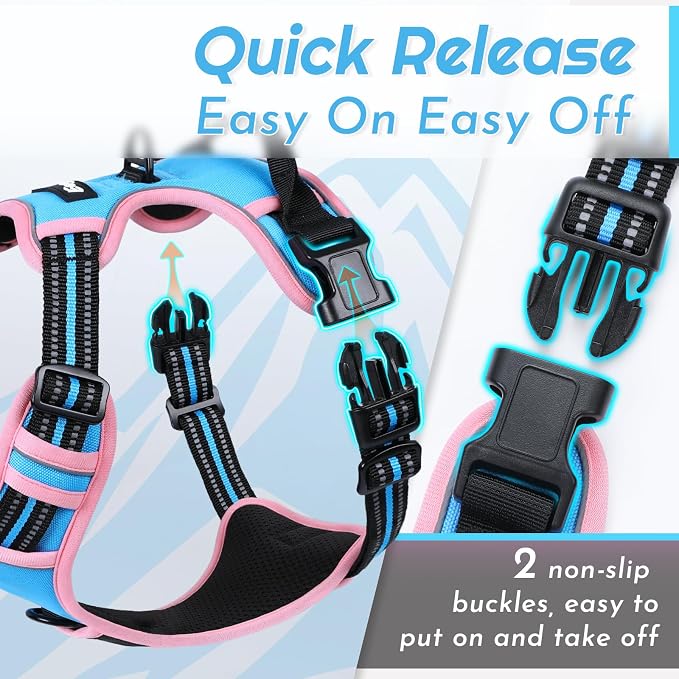 Eagloo Dog Harness for Medium Sized Dogs, No Pull Vest with 2 Leash Clips | No Choke with Handle, Adjustable Comfort Fit, Reflective Strips, Easy Walking Control, Pink & Sky Blue, Medium - Image 5