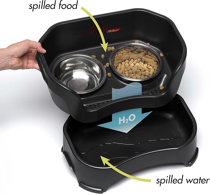 Neater Pet Brands Neater Feeder Deluxe Mess Proof Dog Bowls Elevated for Small Dogs Under 19 lbs, Made in USA, No Spill Raised Dog Food Bowl Stand Feeding Station, Food and Water Bowl Set, Black - Image 3