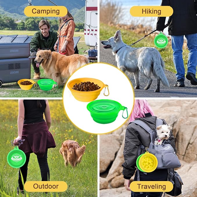 Small Collapsible Dog Bowls (12oz), 1 Pack Pet Travel Foldable Bowl with Carabiners, Healthy, Soft Silicone, Portable Essential Set for Walking, Travel, and Hiking (Green) - Image 8