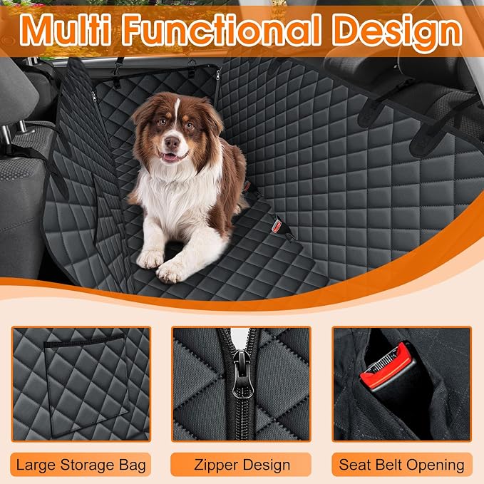 NECKORY Waterproof Dog Car Seat Cover for Back Seat, Pet Hammock- S, Black | Durable waterproof hammock with nonslip design & storage pockets. Protects seats from scratches, fits cars, SUVs & trucks. - Image 3