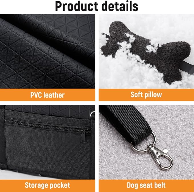 YJGF Center Console Dog Car Seat,Pet Car Seats for Small Dogs,Under 30 lbs | for Full Size Truck,Soft Padding and Pillow,Safety Belt, PU Leather,Portable Puppy Booster,More Space,Portable Puppy Carrier - Image 6