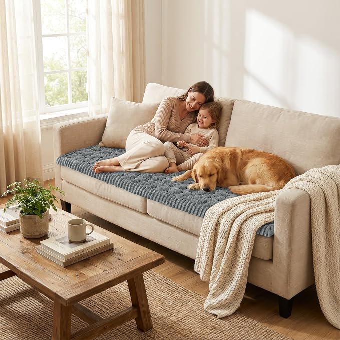 Smiry Non Slip Couch Covers for Dogs, Scratch Resistant Pet Sofa Protector | Machine Washable Soft Fuzzy Thick Furniture Cover for Sofa Loveseat Sectional Large Dogs, Grey, 20" x 24", 2 Pieces - Image 5