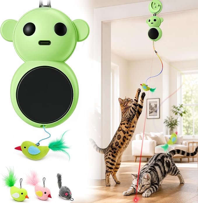 Interactive Cat Toys with Automatic Feather Flying Bird for Bored Adult Cat | Catpick toy Doorway Hanging Feather Toys for Indoor Cat & Kitten, Electric Smart Wand Toys for Exercise &Enrichment, Green by Unknown