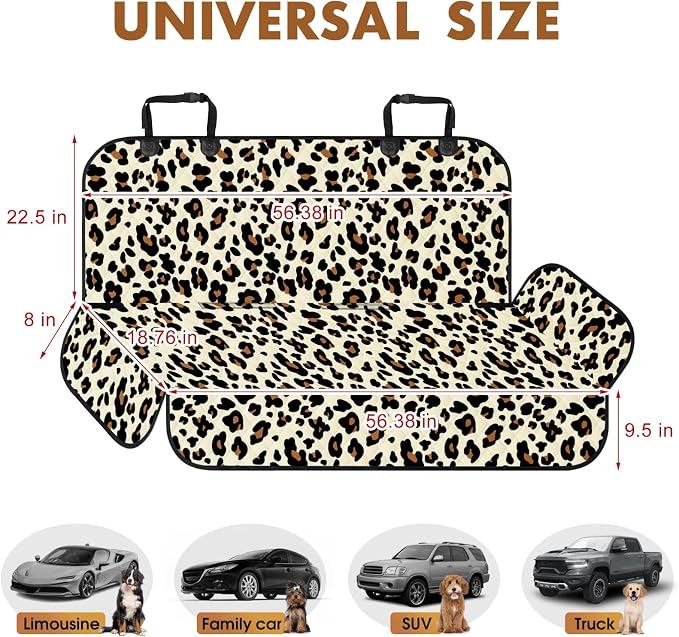 Waterproof Dog Backseat Cover for Cars, Non-Slip Pet Seat Protector,Leopard - Image 2