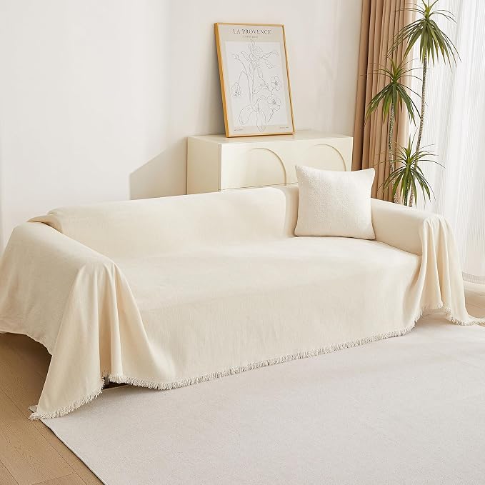 MYSKY HOME Couch Cover for Pets, Beige Couch Covers for 2 Cushion Couch Sofa, Sofa Slipcover Sectional L Shape Chenille Covers for Pets, Throw Couch for Dogs, Kids,71" X118" - Image 8