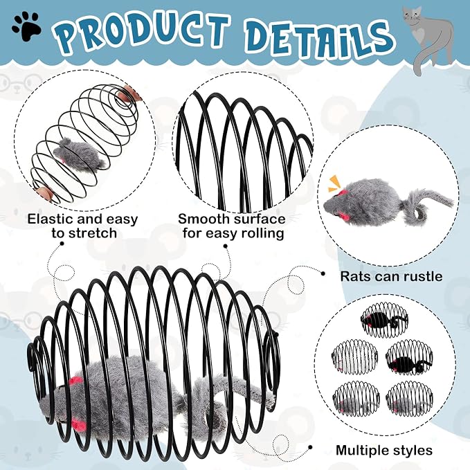 Jecery 5 Pcs Cat Toys Spring,Mouse,Black | Interactive Metal Cat Toy, Stretchable Rolling Ball, for Indoor Cats, Colorful Playful Coils, Kitten Pet Supplies - Image 3