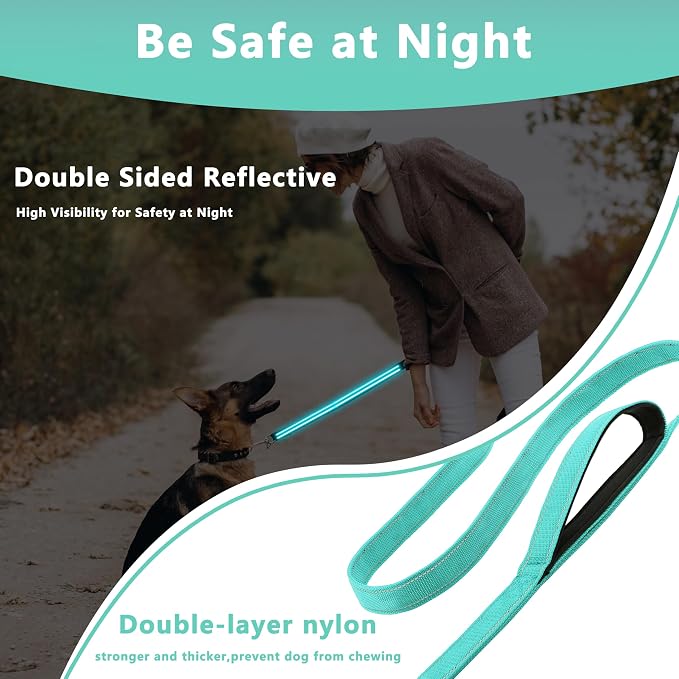 Dog Leash 4ft Long,Double Handle Dog Leash for Control Training | Heavy Duty Dog Leads with Traffic Padded Handles, Reflective Leashes for Small Medium Large Dogs(4ft, Turquoise) - Image 4