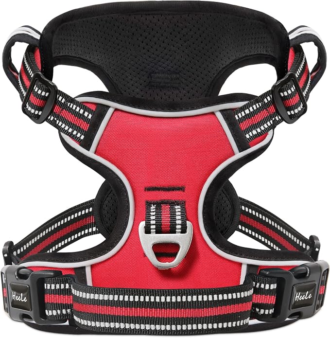 HEELE Dog Harness, No Pull Adjustable Padded Reflective Harness for Small Medium Large Dogs with Handle for Walking Training, Red, XL | Soft Breathable Padded for Large Harness, No Pull No Choke, Adjustable 2 Metal Rings for Outdoor Walking Training - Image 5