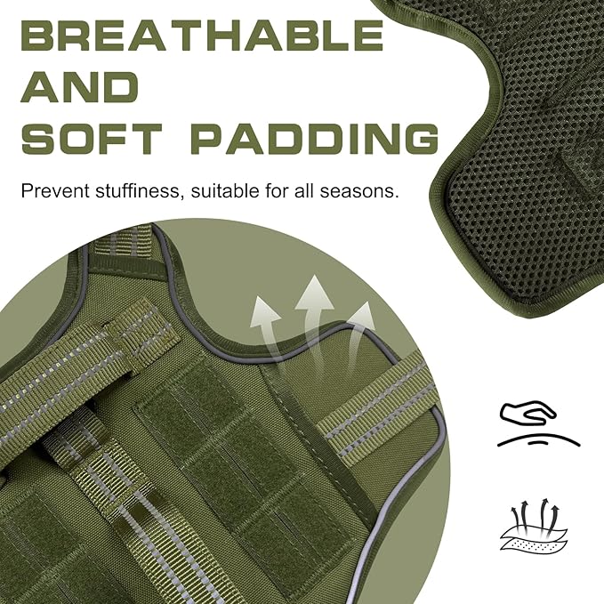 Dog Harness Medium Sized Dog, No Pull Dog Vest with Molle System | Tactical, Easy Control With Handle, Breathable Soft Padded, Adjustable, Reflective, No Choke for Walking, Green Medium - Image 5