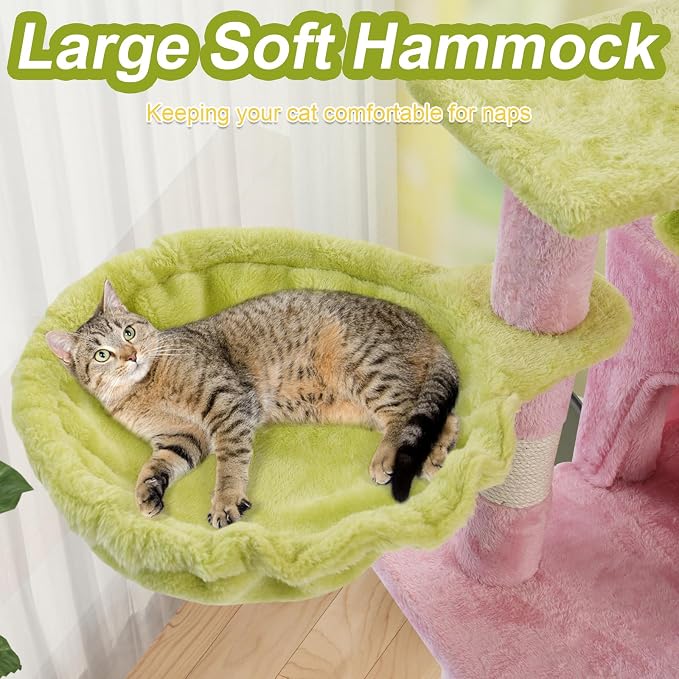 Cat Tree Tower with Hammock,40" Cat Trees for Indoor Cats Large Adult(Pink) | Modern Cat Tree Tower with Scratching Post, Cats Condo Furniture with Cloud Top Perch, Cats Climbing Tower for Kittens - Image 7
