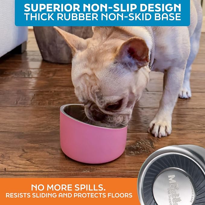 Master Pet Supply Stainless Steel Slanted Dog Cat Food Bowl 8 oz Stainless | Heavy Duty Double Wall Insulated, Non-Slip Elevated Bowl for French Bulldogs, Pugs, Cats, Anti Rust, Dishwasher Safe - Image 5