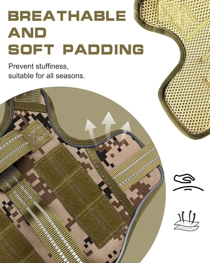 Dog Harness, Tactical No Pull for Small Sized Dog with Handle | Breathable Soft Padded, Adjustable, Reflective, Molle System, Heavy Duty, No Choke for Walking Training, Desert Camo Small - Image 5