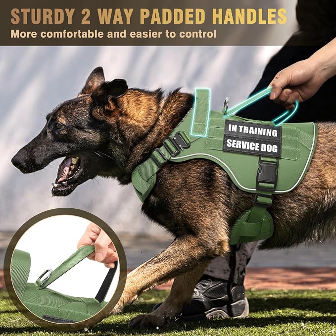 Tactical Dog Harness for Large Dog, Heavy Duty Service Dog MOLLE Vest with 10 Pet Patches, No Pull Military Working Vest for Training Hunting Walking - Image 4