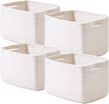 ICERZCZ Storage Baskets for Organizing 12.5"x9.1"x7.9" (4 Packs) Off White | Storage Bin for Shelves, Woven Cotton Rope Basket with Handles for Bedroom Living Room Nursery Bathroom by ICERZCZ