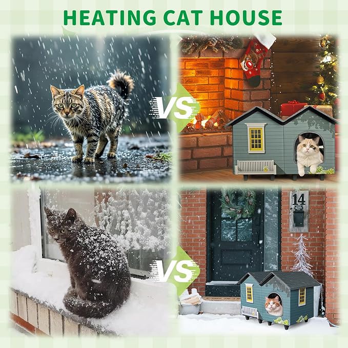 Heated Cat Houses for Indoor/Outdoor Cats with Elevated Heated Cat Bed Waterproof Providing Safe Feral Cats, Easy to Assemble - Image 6