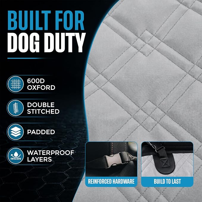 Bulldogology Dog Car Seat Cover Waterproof Heavy Duty Bench Dog Hammock Backseat Protector from Hair, Muddy Paws, Scratches - Pet Car Seat Cover for Cars Trucks SUVs (X-Large, Grey) - Image 6