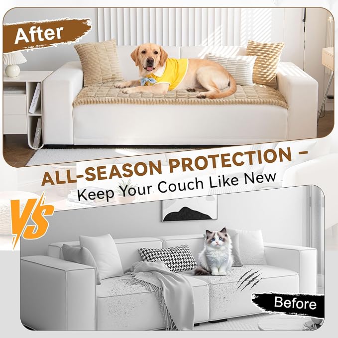 OTOB Washable Couch Covers for 3 Cushion Sofa Non Slip Pet Dog Sofa Cover | Coffee, 27.6" x 82.7", All Seasons, Soft Fuzzy Plush, Couch Protector for Dogs, Breathable, Thick Wear-Resistant - Image 2