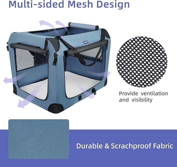 Petprsco Collapsible Dog Crate, 40 inch Portable Dog Crates for Large Dogs | Large Soft Foldable Dog Crate & Kennel for Travel, 3-Door with Sturdy Steel Frame & Durable Mesh Windows, Indoor/Outdoor - Image 5