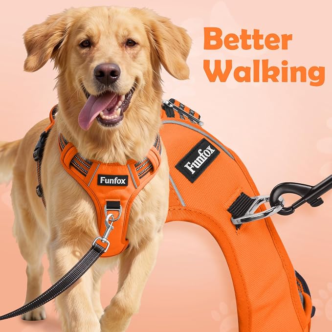 Dog Harness No Pull, Adjustable Pet Vest Harness, Super Soft Material with Vertical Handle Easy Control, Reflective Night Walking, 2 Leash Clips for Medium Sized Dogs, Orange, M - Image 3