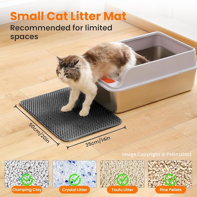 Small Cat Litter Mat, Double Layer Honeycomb Litter Box Mat | 20x14”, Reduces Litter Tracking, Waterproof, Non-Slip, Soft on Paws, Scratch Resistant, Easy to Clean, Black - Image 2