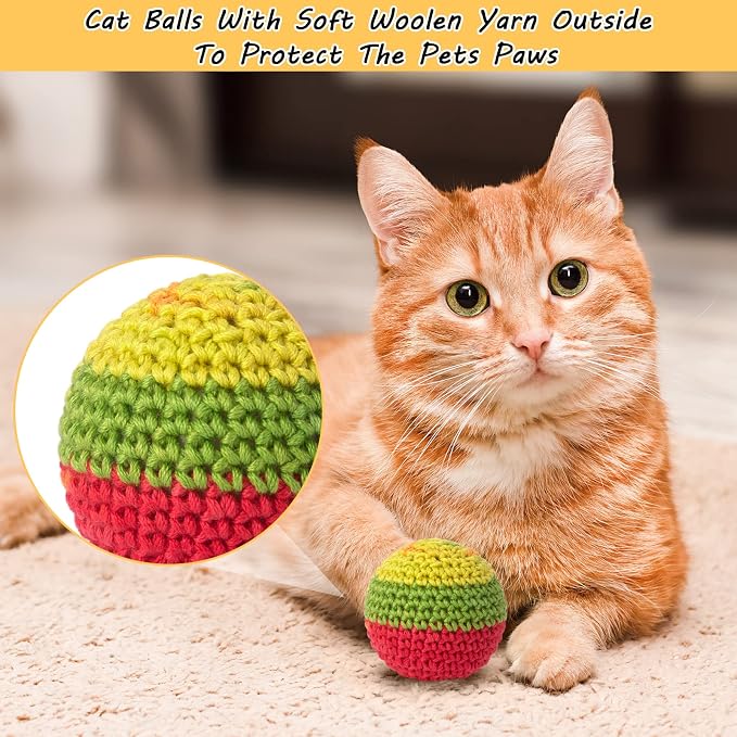Retro Shaw Cat Toys Balls, Wool Yarn Cat Ball with Bell Inside, 6Pcs | Handmade Crochet, Interactive Kitten Toys for Indoor Cats, Safe Durable Kitty Chew Nip Kicker Chase - Image 2