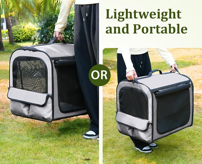 Dog Car Carrier Light Weight,Expandable,Foldable Dog Carrier, Gray | Easy to Assemble, Portable and Breathable Pet Carrier, Suitable for Indoor and Outdoor Use, Dog Travel Crate with Curtain - Image 2