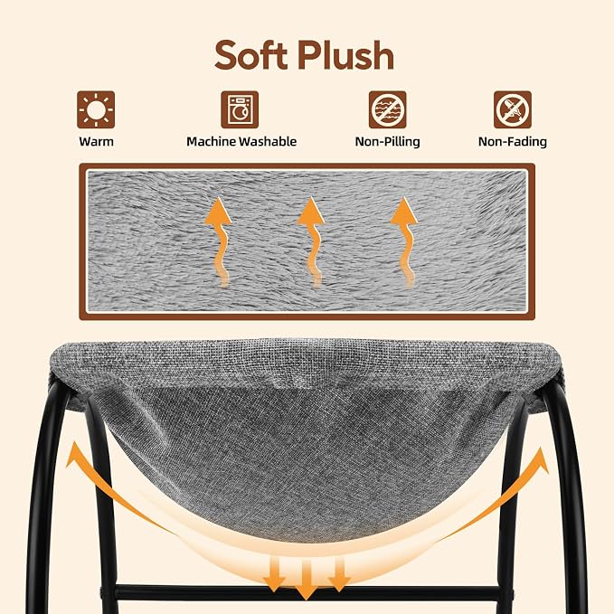 LIFLIX Raised Cat Hammock Bed, Pet Bed for for Indoor Cats, Standing Cat Cot with Washable Plush,17.1 x 17 x 9.5 inches - Image 4