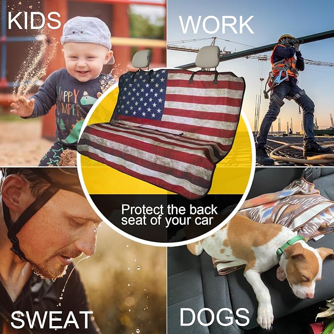 Back Seat Cover for Car Trucks Van SUV Jeep,Waterproof Rear Bench Towel Seat Covers for Dogs and Kids,Automotive Backseat Protector (American Flag) - Image 6