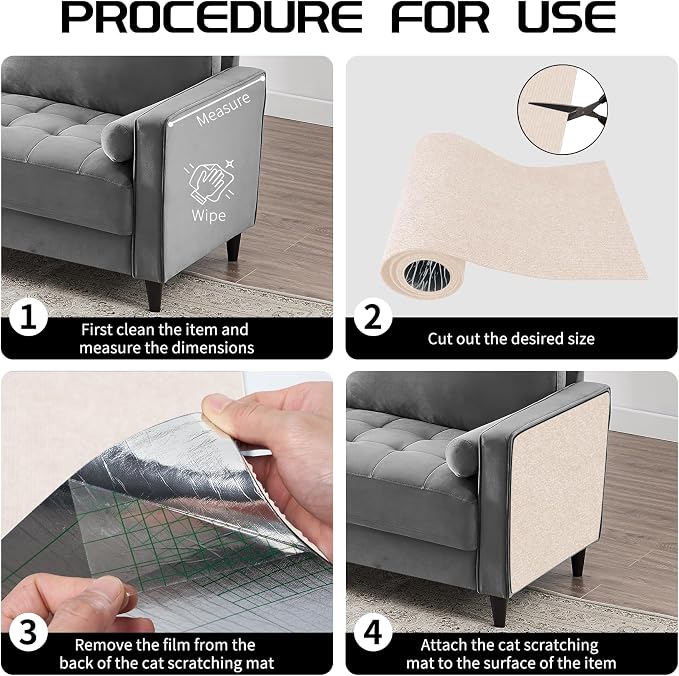 2 Pcs Total 78.8"x15.8" Cat Scratch Mat, Cat Scratch Couch Furniture Protector, Trimmable Self-Adhesive Cats Scratch Pads, DIY Cat Scratcher for Wall Protector and Covering Cat Tower (Beige) - Image 3