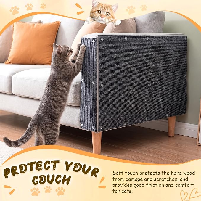 Shinylin 2 Pack Cat Scratch Mat 78.7"x15.8", Dark Gray | Self-Adhesive Trimmable Cat Scratching Carpet, DIY Cat Scratch Pad for Couch Sofa Wall Cats Tree, Durable Furniture Protector - Image 5