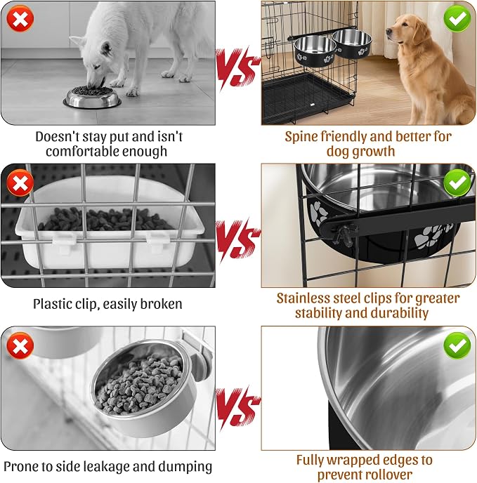 No Spill Dog Crate Water Bowls, 40oz Stainless Steel Dog Food and Water Bowl Set for Large/Medium/Small Pets, Detachable Hanging Pets Bowls for Cage, Kennel, Crate(Black) - Image 5