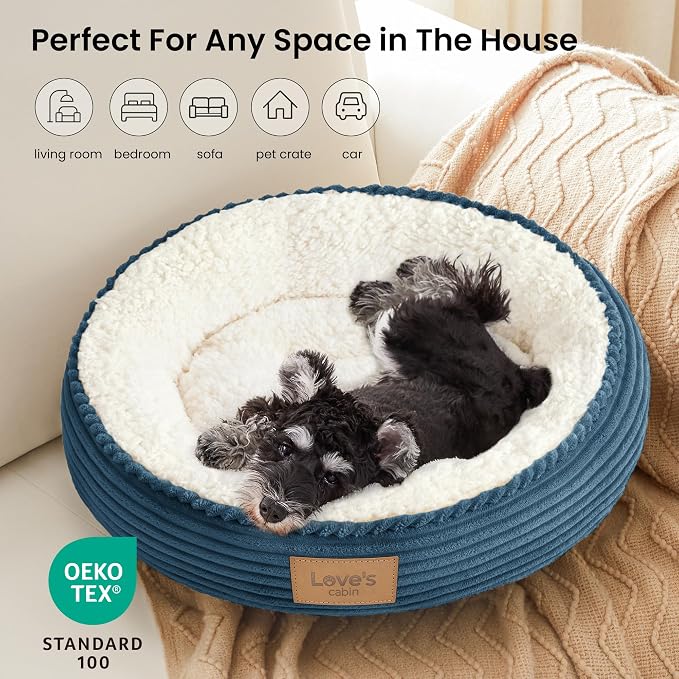 Love's cabin Round Donut Cat and Dog Cushion Bed, 24in Pet Bed for Small or Medium Dogs, Anti-Slip & Water-Resistant Bottom, Soft Durable Fabric Pet Beds, Washable Calming Cat Bed Dusty Blue - Image 6