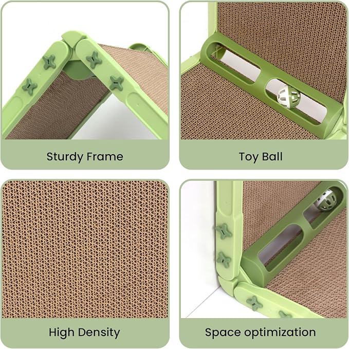 L Shape Cat Scratcher, 26.8 Inch Cat Scratchers for Indoor Cats, Protecting Furniture Cat Scratch Pad, Cardboard Cat Scratching with Ball Toy, Catnip, Large (Green) - Image 3
