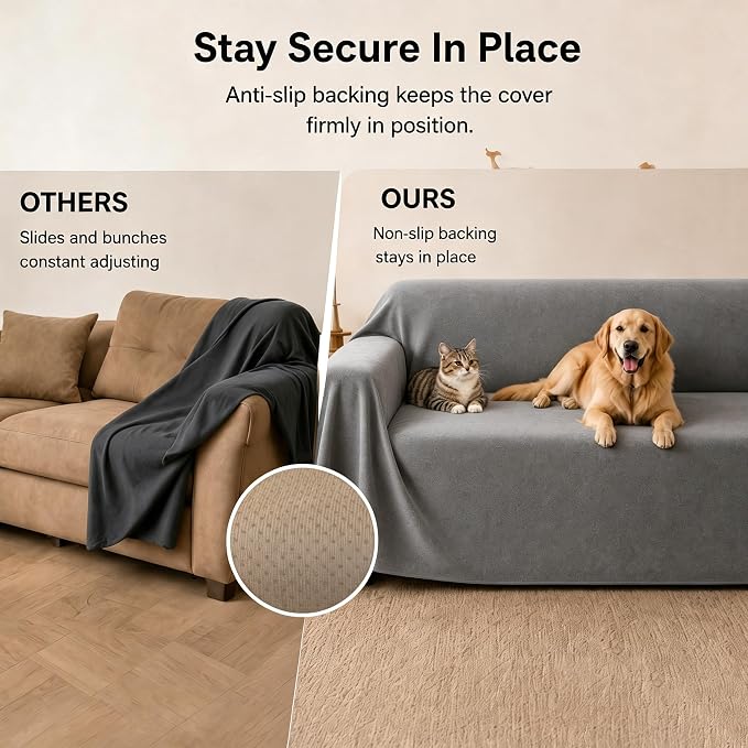Loiion Cat Scratch Couch Cover Waterproof Sofa Cover 118"x71" Gray | Pet-Friendly Couch Protector, Anti-Scratch & Non Slip Sofa Cover For Cats Dogs Kids, Machine Washable - Image 5