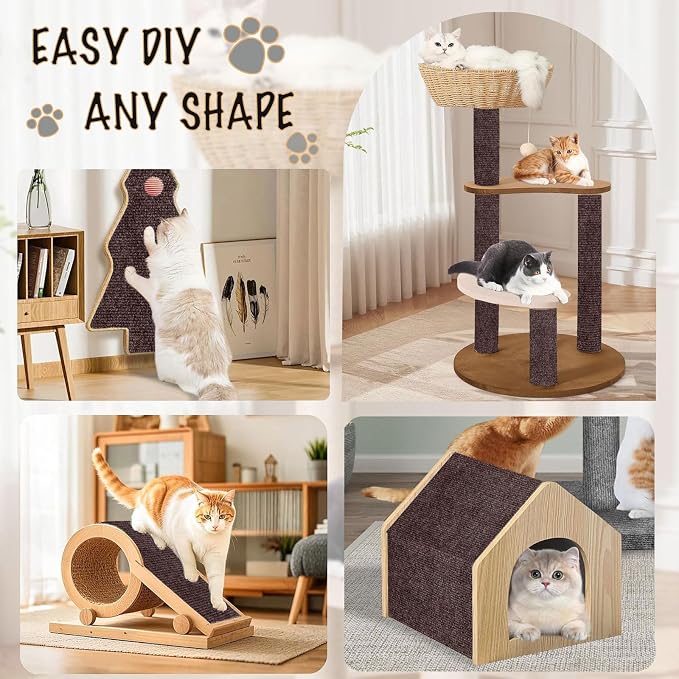 78.7"X15.8" Self-Adhesive Cat Scratching Mat - Durable Couch Protector from Cat Claws, DIY Furniture Protector from Cats Scratching, Sticky cat Scratch wall mat- No Residue, Safe for Cats (Brown) - Image 3
